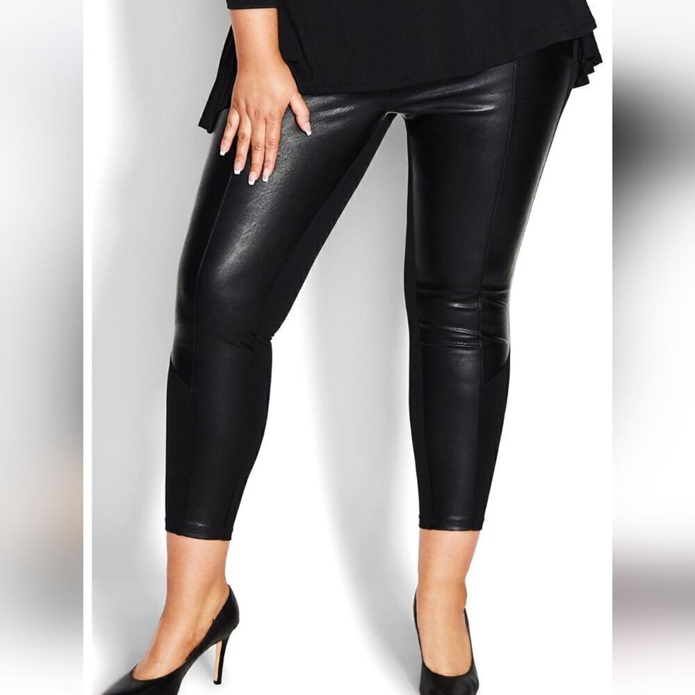 Avenue Amy Ponte Pant Black Shiny PU 18W 20W Petite